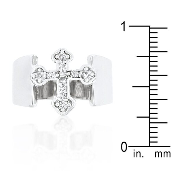 Divine Christian Open Band Cz Clear Cubic Zirconia Cross Silver Brass Ring 7 - Picture 3 of 8